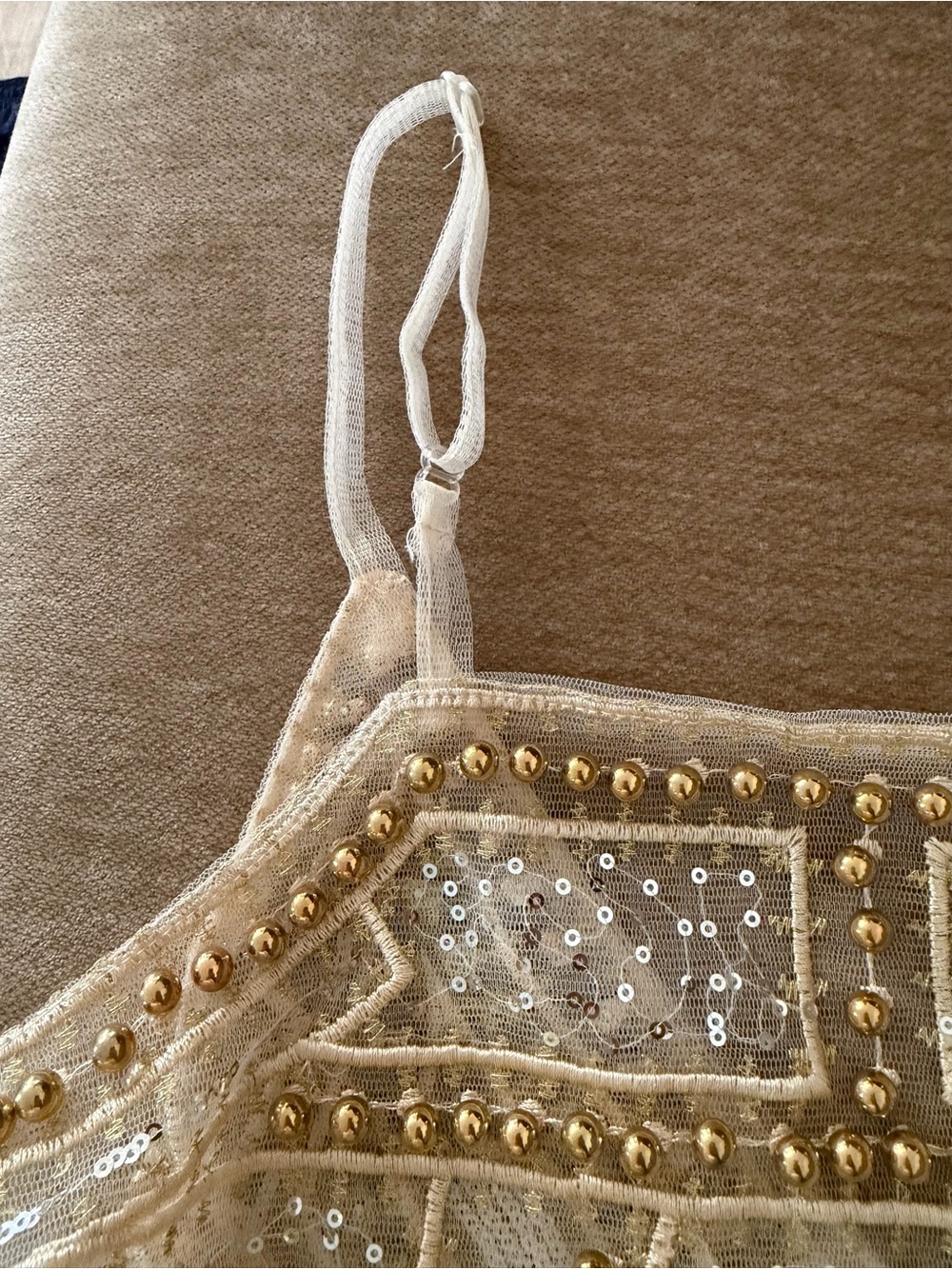 Gold-Embellished Ivory Beaded Cami Top - Picture 5 of 5